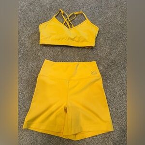 Yellow Sports Bra and Shorts Set